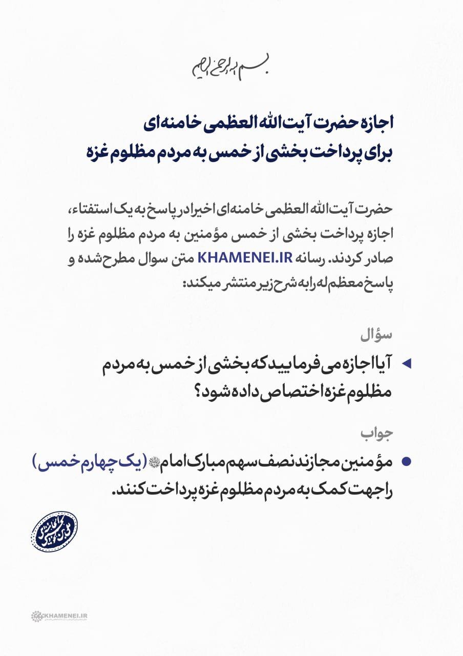 پرداخت بخشی از خمس به مردم غزه