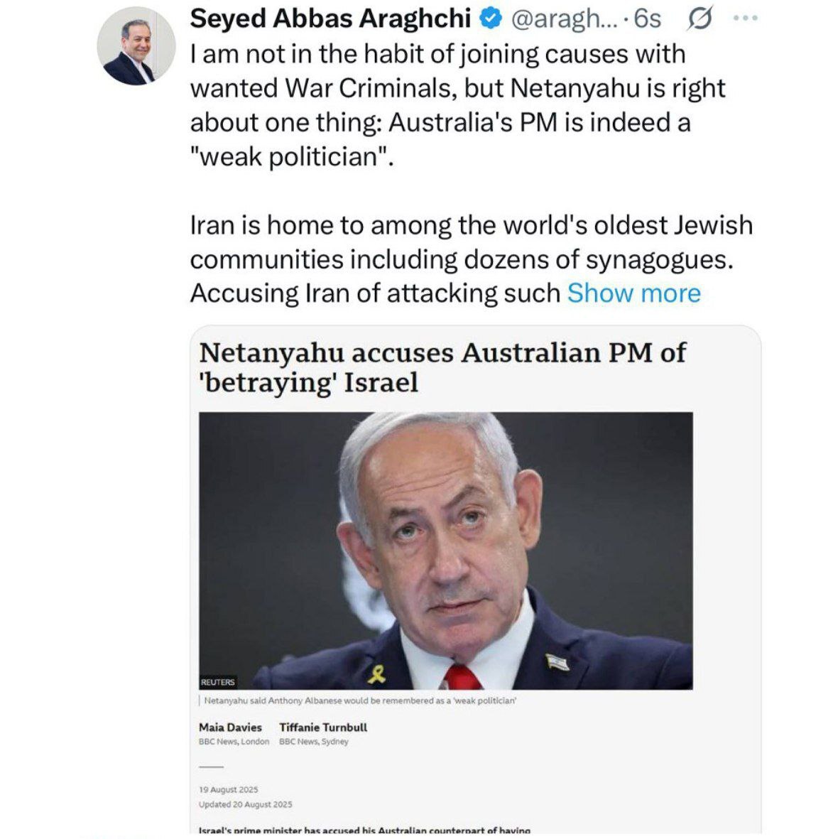 واکنش عراقچی به اقدام دولت استرالیا