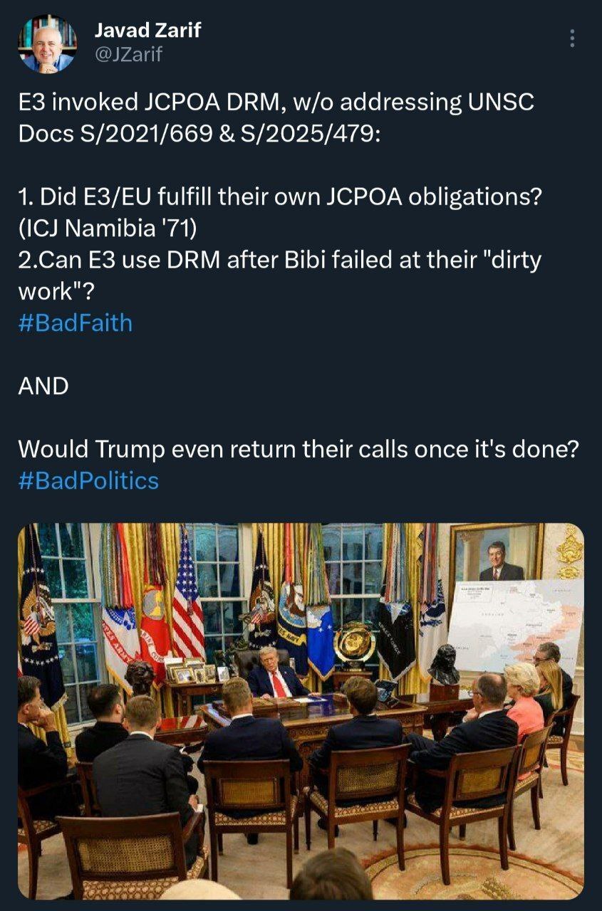 اولین واکنش ظریف پس از اسنپ‌بک