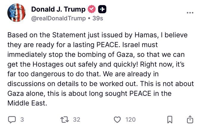 ترامپ رسما به بیانیه حماس پاسخ داد
