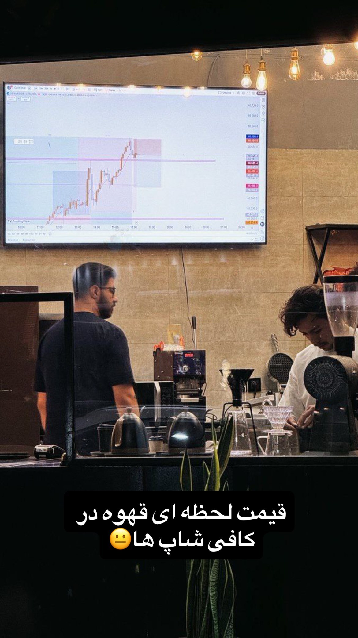 تابلوی قیمت لحظه‌ای قهوه در یک کافه