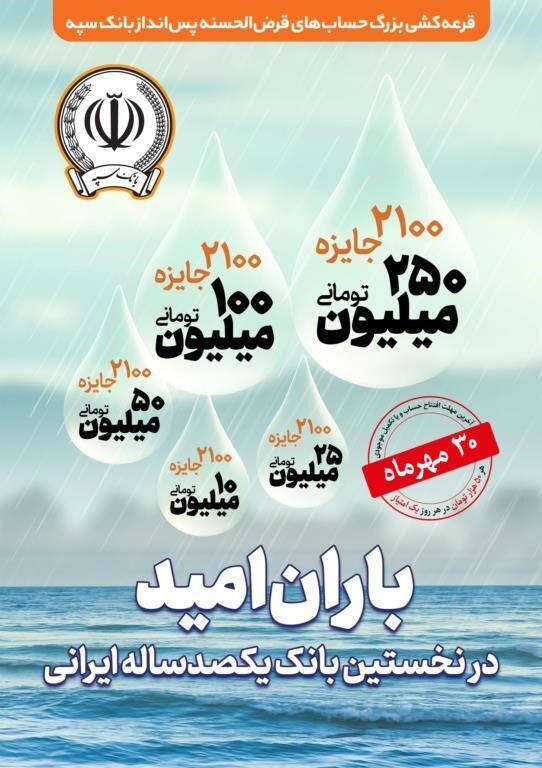 ۳۰ مهر‌ماه؛ آخرین مهلت شرکت در جشنواره حساب‌های قرض‌الحسنه پس انداز بانک سپه