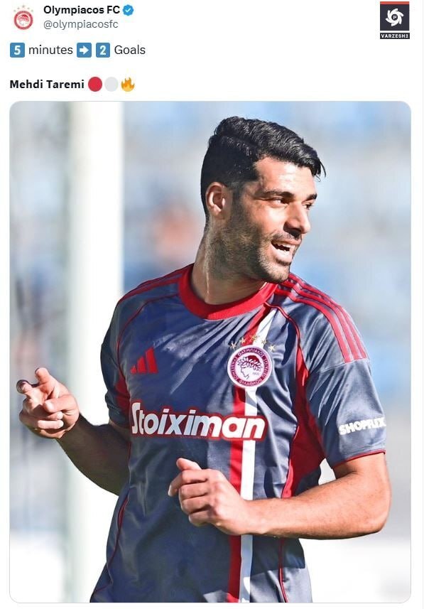 عکس/ واکنش باشگاه المپیاکوس به دبل مهدی طارمی