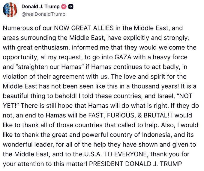 هشدار ترامپ به حماس