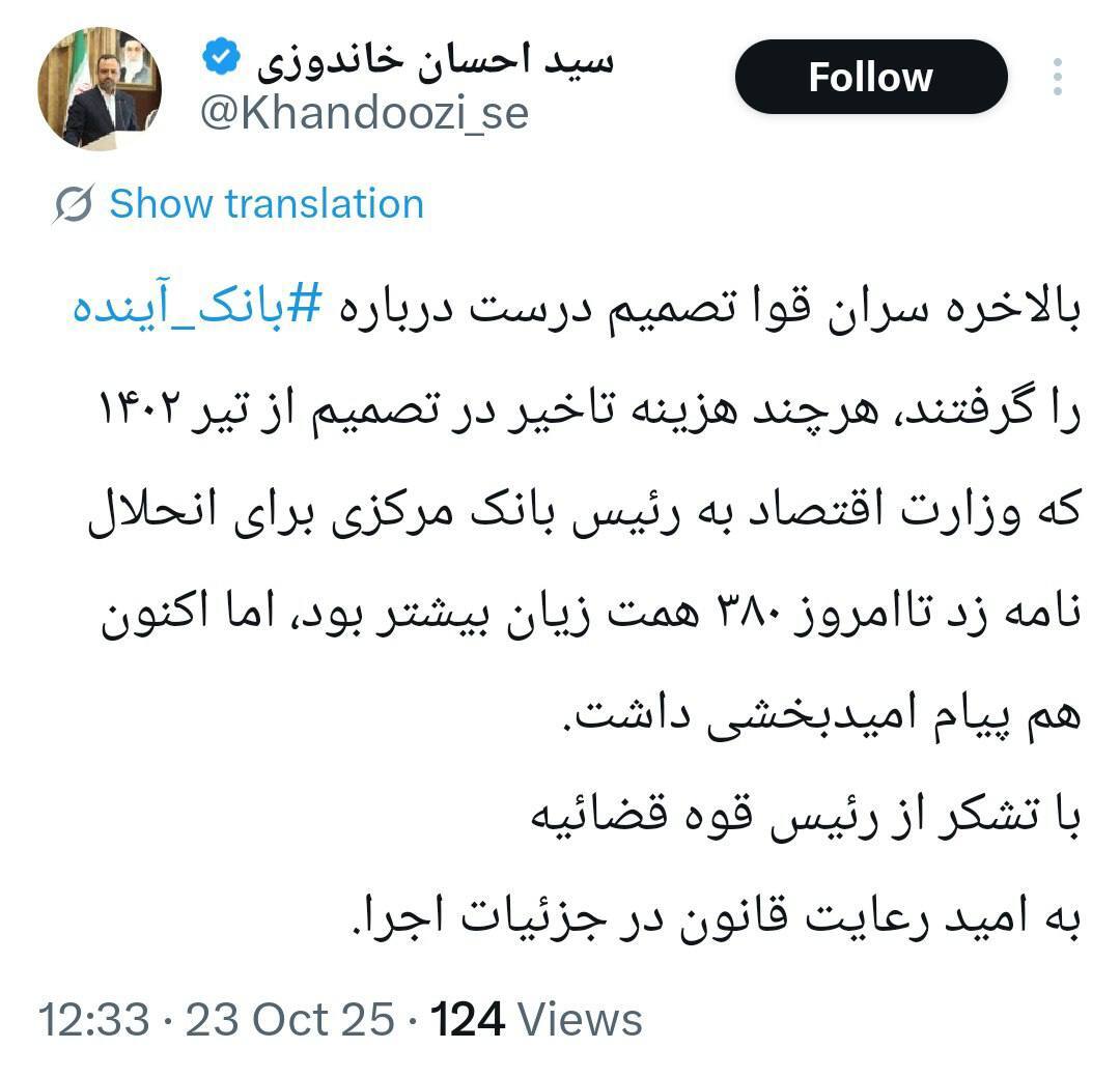 کنایه وزیر اقتصاد سابق به فرزین