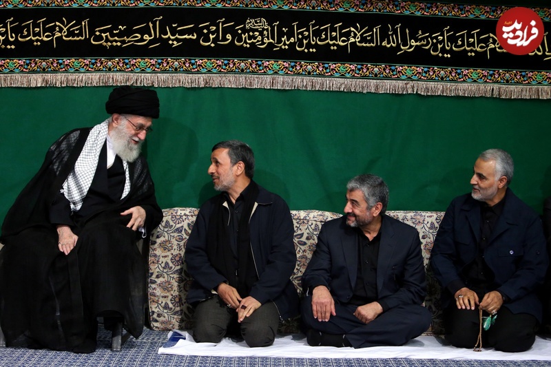 سلیمانی، احمدی‌نژاد و عزیز جعفری در کنار رهبری