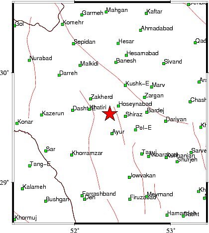 نقشه زلزله شیراز نقشه زلزله شیراز