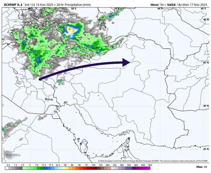 نقشه آب و هوای تهران