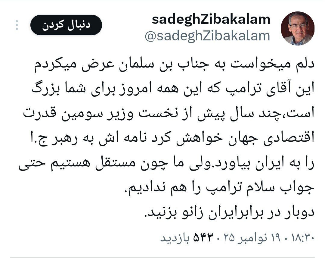 اظهارنظر زیباکلام درباره ملاقات جنجالی ترامپ و بن‌سلمان