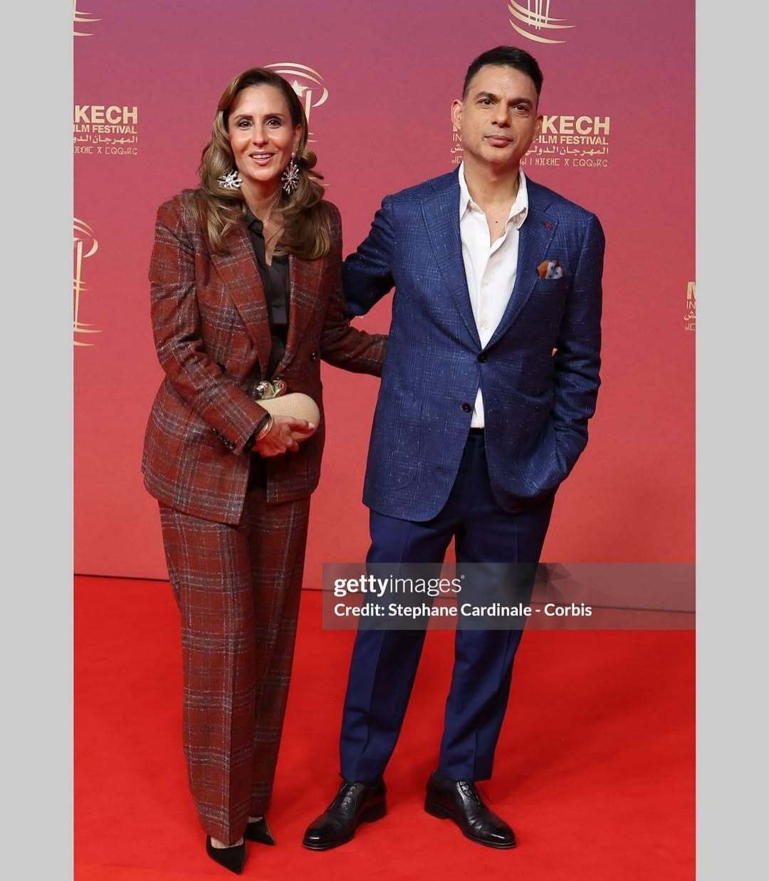 پیمان معادی و همسرش در فرش قرمز مراکش