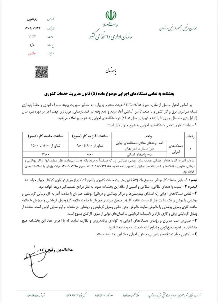 ساعات کاری ادارات