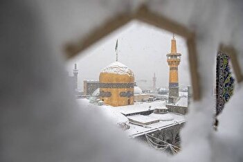 عکس/ لحظه زیبای بارش برف در حرم امام رضا (ع)