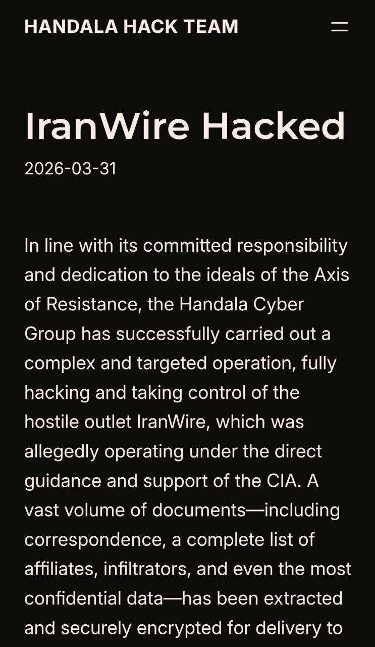 حنظله اعلام کرد ایران وایر را هک کرده است