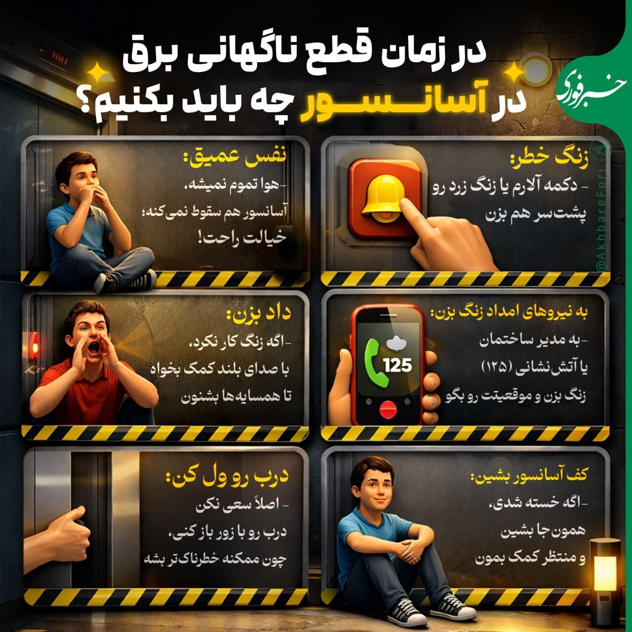 اگر در آسانسور بودیم و برق قطع شد چه باید بکنیم؟