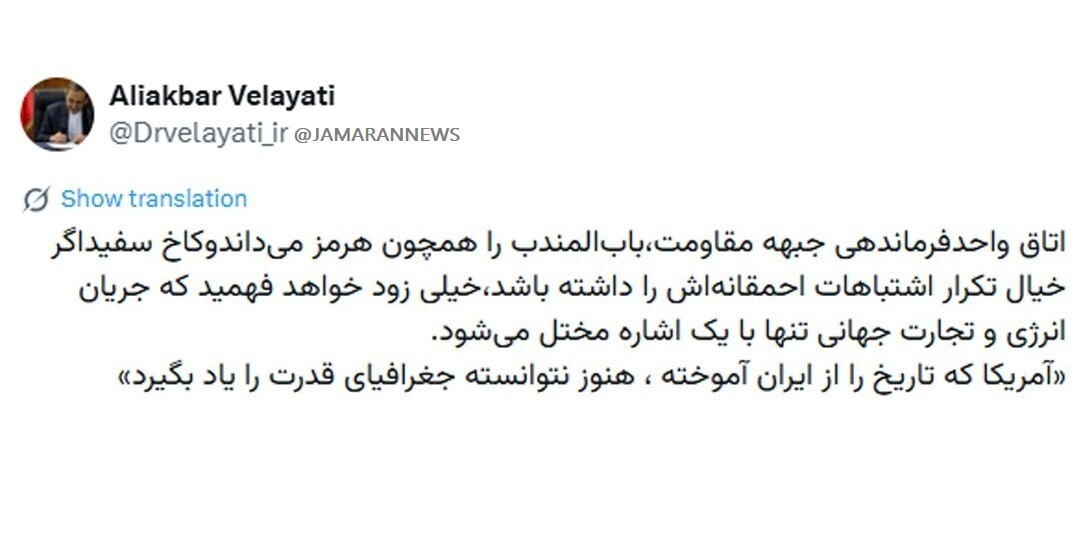 توئیت معنادار ولایتی درباره تنگۀ باب‌المندب