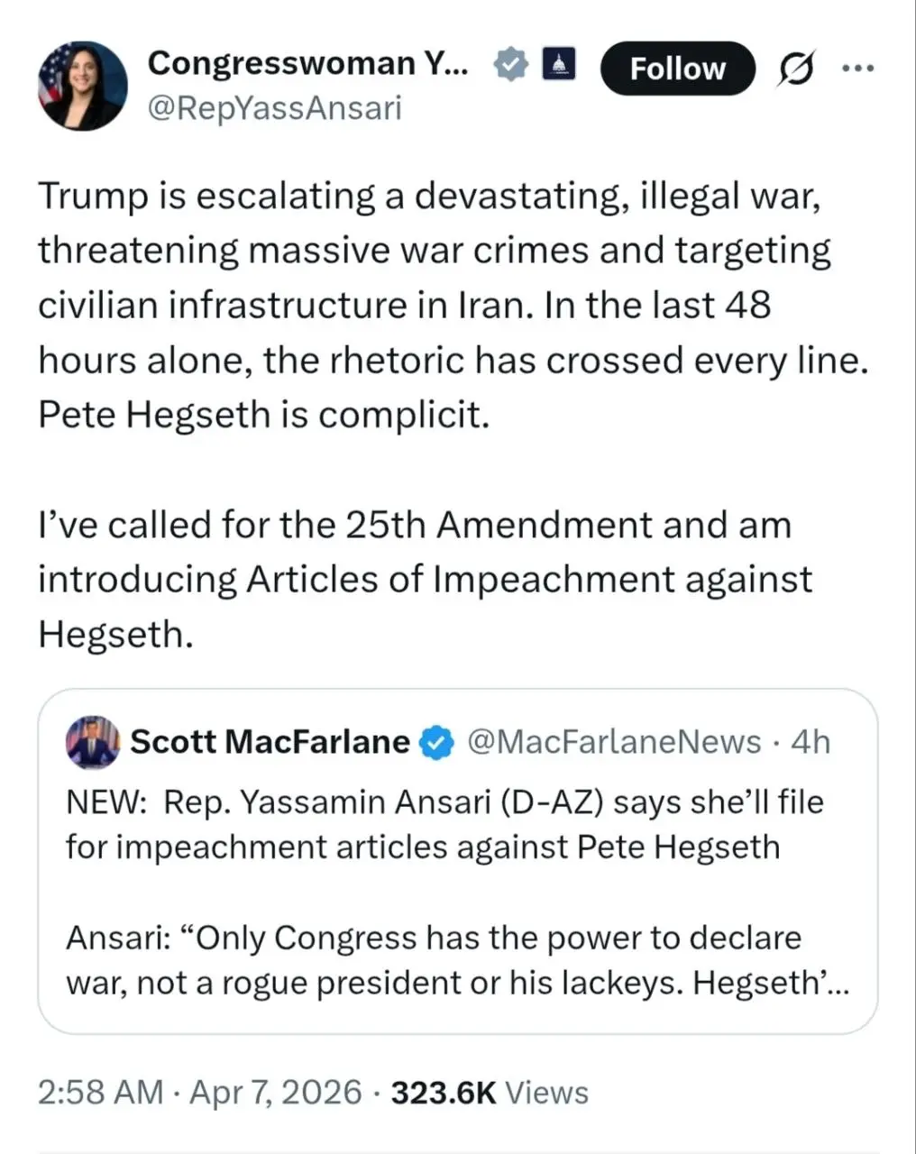 درخواست برکناری ترامپ و استیضاح وزیر جنگ آمریکا در کنگره کلید خورد