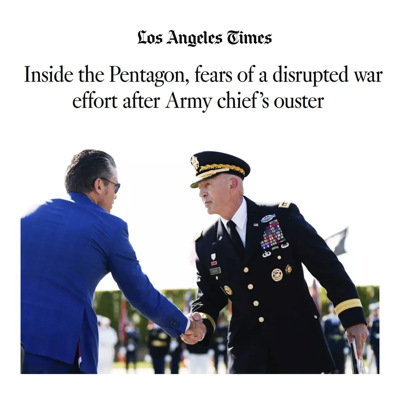 لس‌آنجلس تایمز: برکناری فرمانده ارتش آمریکا باعث هراس در وزارت جنگ شده و این به نفع ایران است