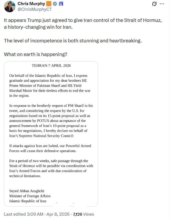 سناتور آمریکایی: ترامپ کنترل تنگه هرمز را به ایران داده و این یک پیروزی تاریخی برای ایران است