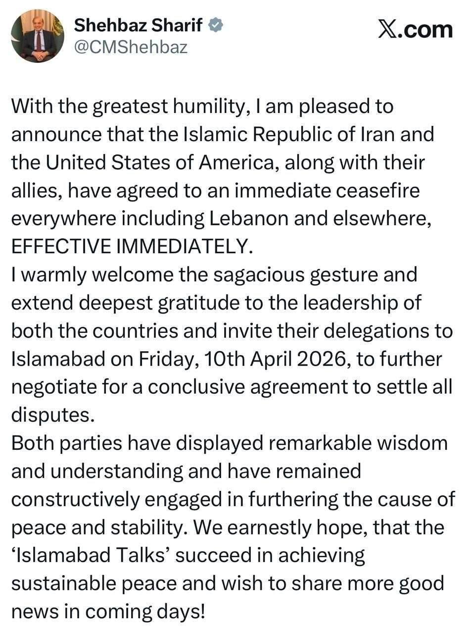 دعوت نخست وزیر پاکستان از هیات‌های ایران و امریکا برای حضور در اسلام آباد