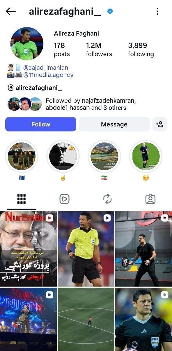 استوری اینستاگرامی علیرضا فغانی