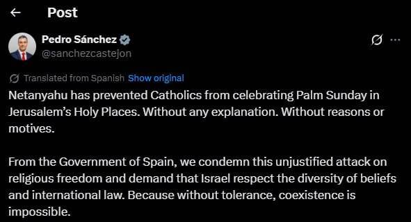 توییت نخست‌وزیر اسپانیا