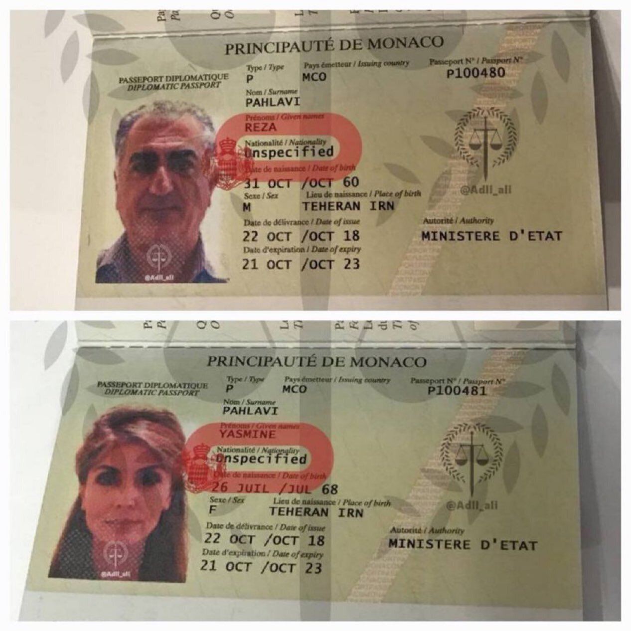پاسپورت شاهزاده رضا پهلوی