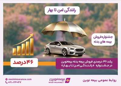 رشد ۴۶ درصدی فروش بیمه‌بدنه بیمه‌نوین در جشنواره «رانندگی امن تا بهار»
