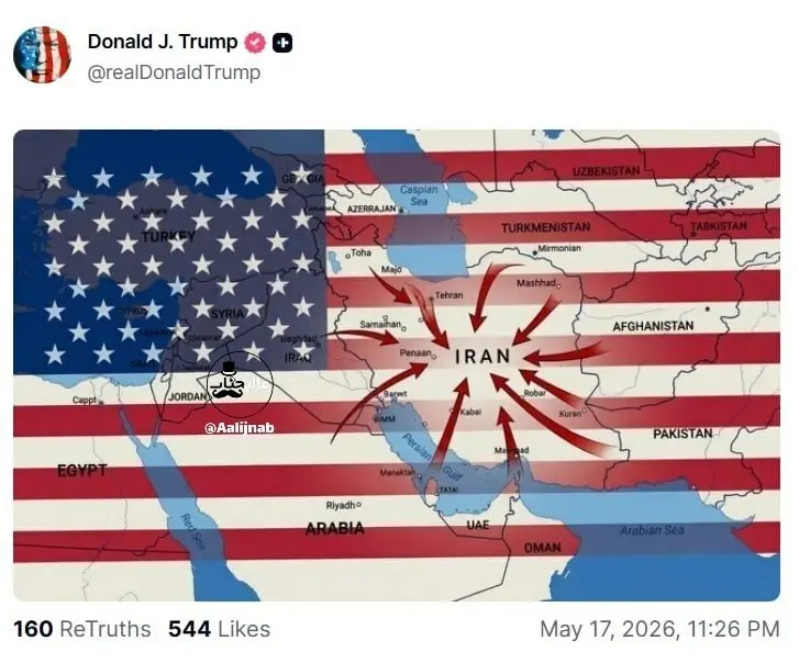 پست عجیب و غریب ترامپ از پرچم آمریکا و نقشه ایران