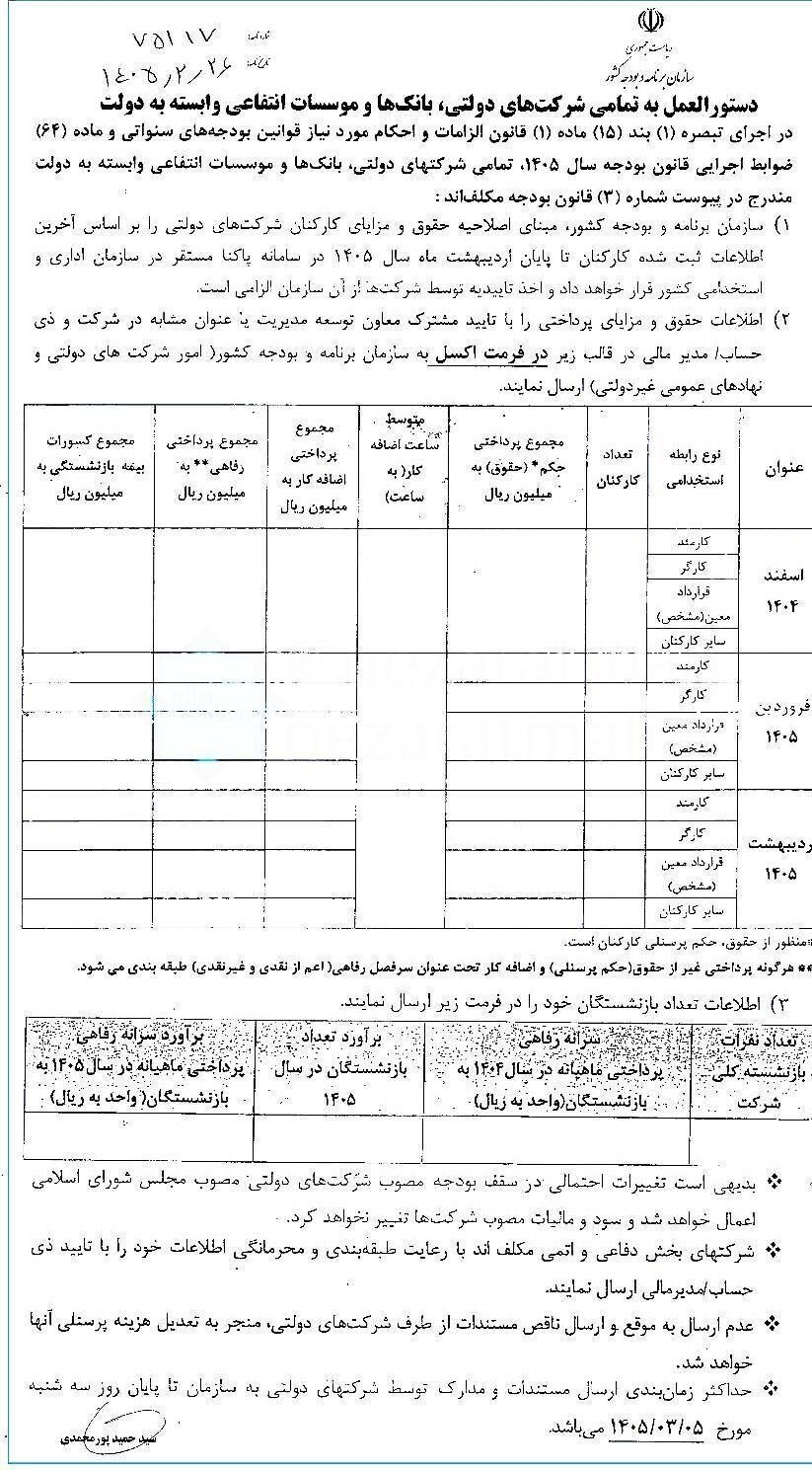 ابلاغ بخشنامه جدید حقوق و مزایای کارکنان دولت