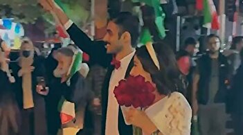 فیلم/ حضور بی‌حجاب عروس و دامادش در تجمعات شبانه