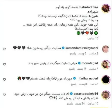 جمله‌های دردناک مهرداد ضیایی پس از فوت همسرش