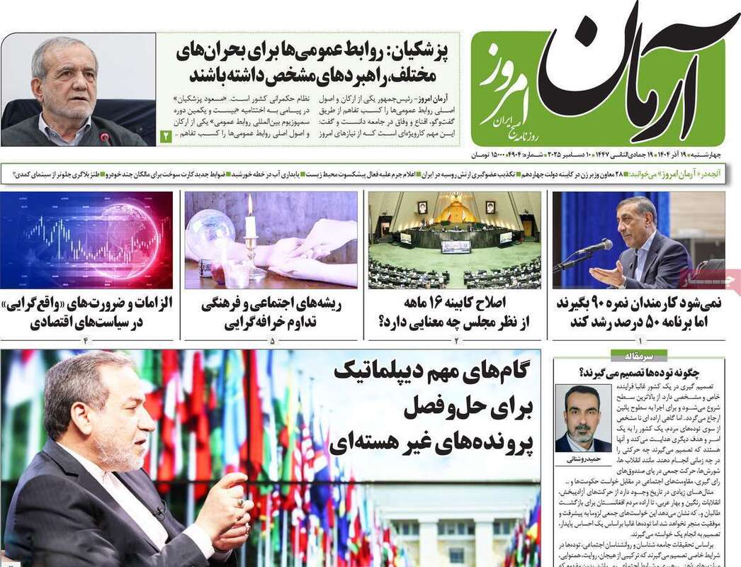 صفحه اول روزنامه‌های سیاسی امروز  19 آذر