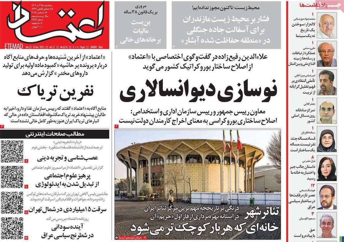 صفحه اول روزنامه‌های سیاسی امروز  25 آذر