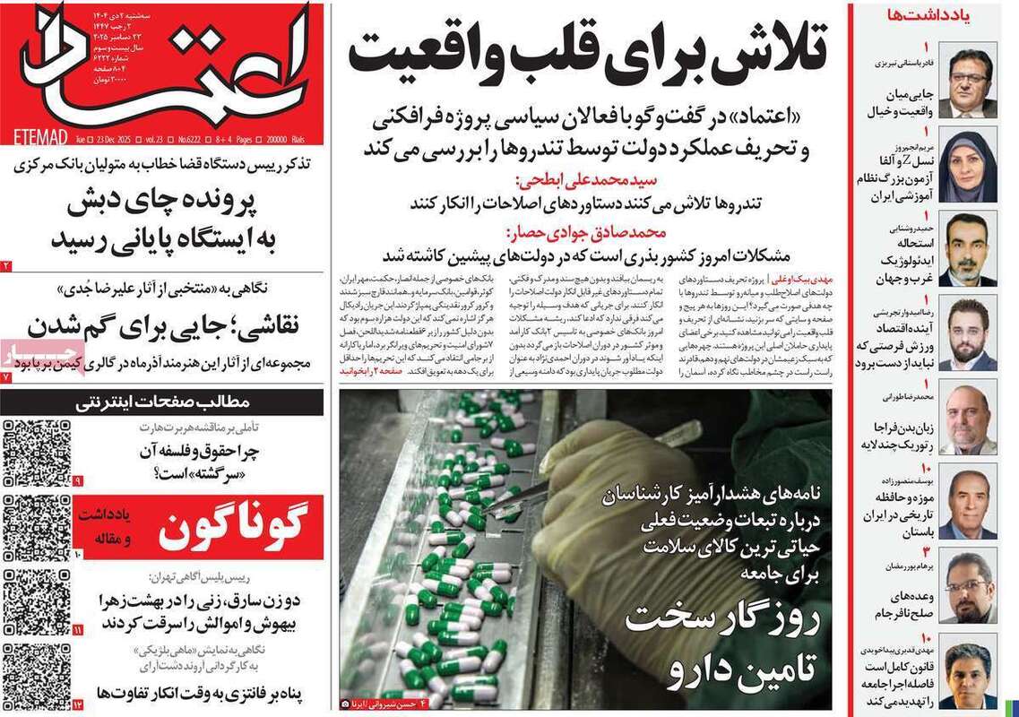 صفحه اول روزنامه‌های سیاسی امروز 2 دی