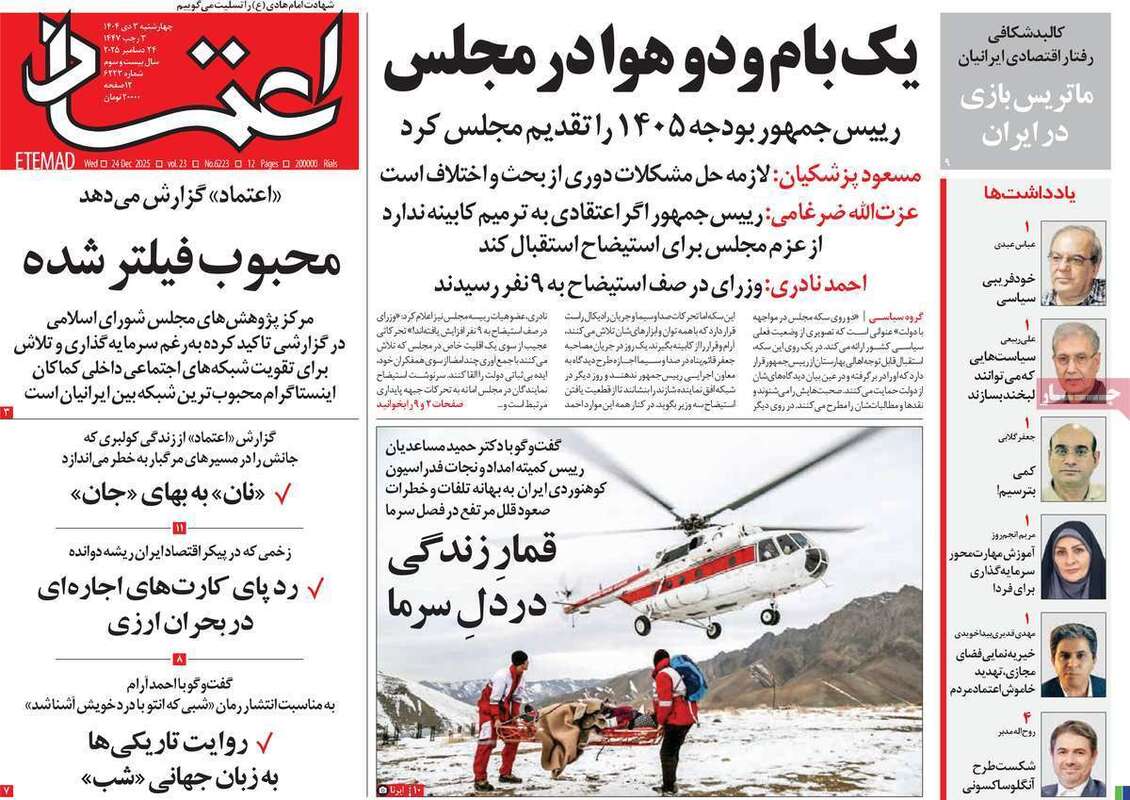 صفحه اول روزنامه‌های سیاسی امروز 3 دی