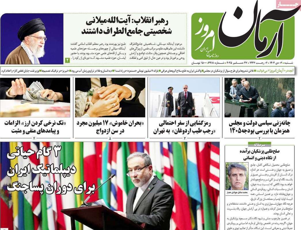 صفحه اول روزنامه‌های سیاسی امروز 6 دی