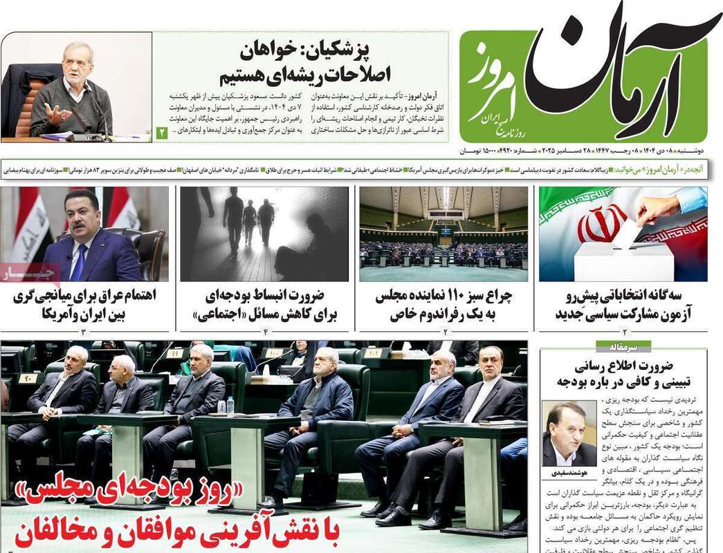 صفحه اول روزنامه‌های سیاسی امروز8دی