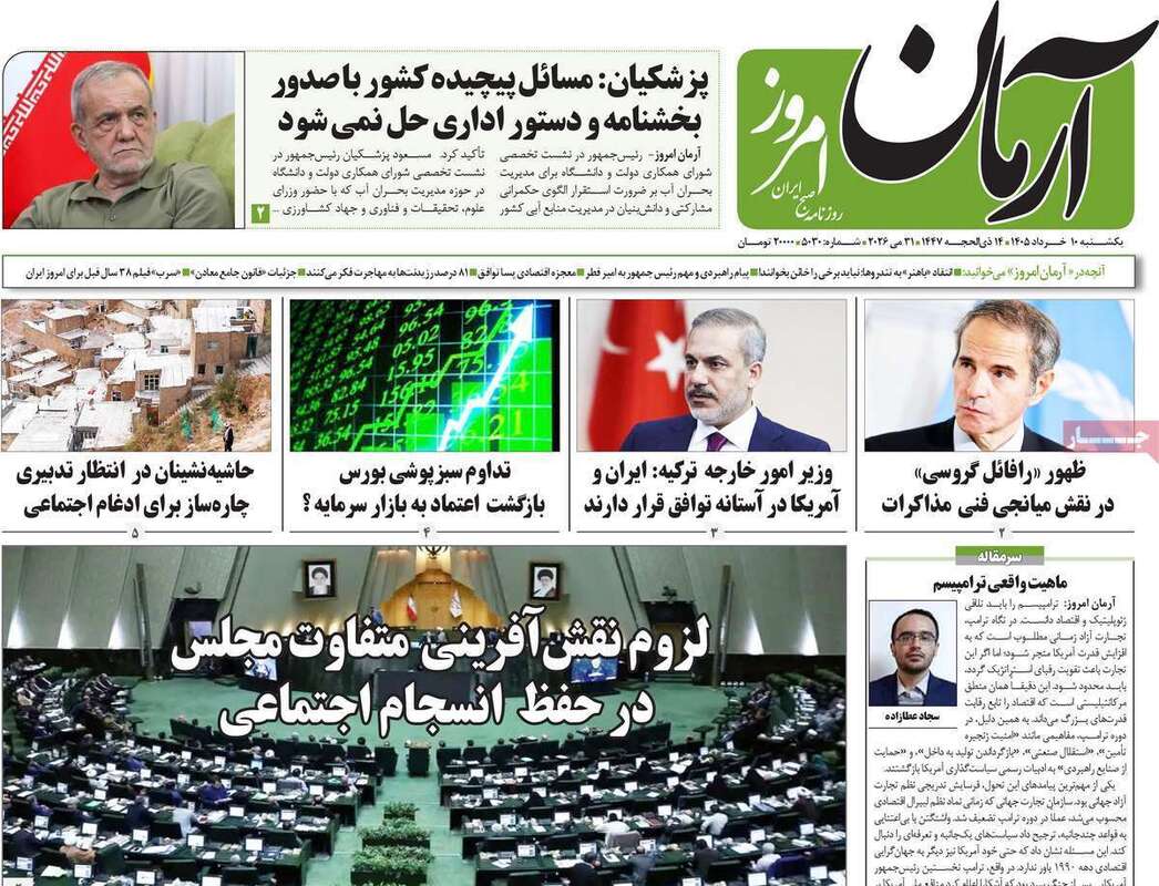 صفحه اول روزنامه‌های سیاسی امروز 10 خرداد