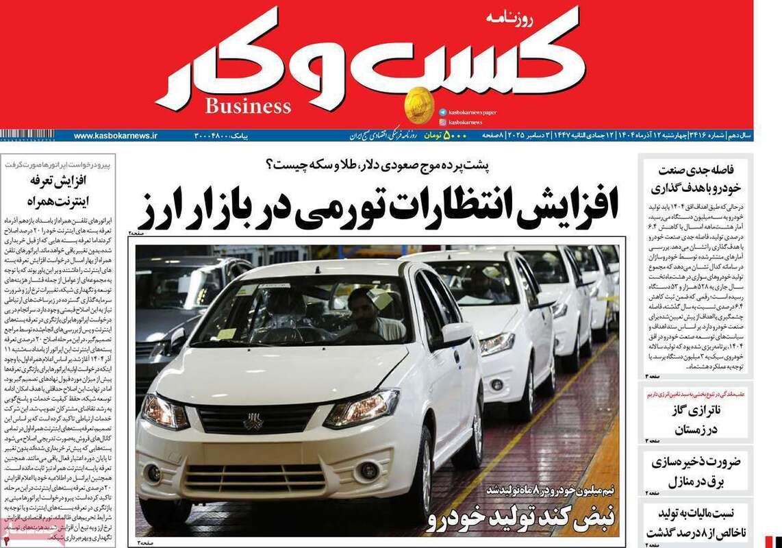 صفحه اول روزنامه‌های اقتصادی امرروز 12 آذر