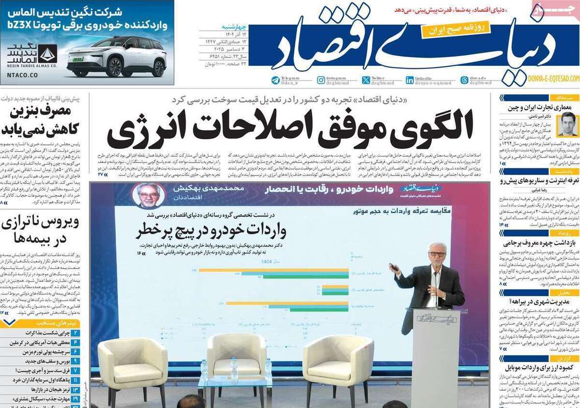صفحه اول روزنامه‌های اقتصادی امرروز 12 آذر