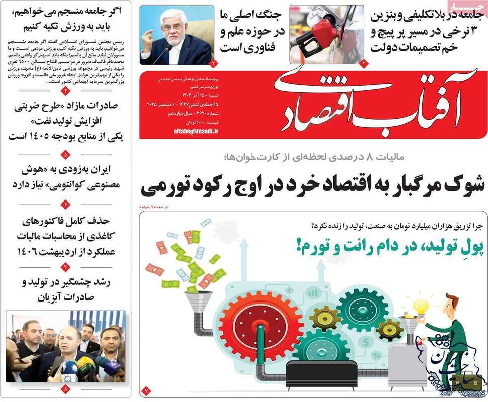 صفحه اول روزنامه‌های اقتصادی امرروز 15 آذر