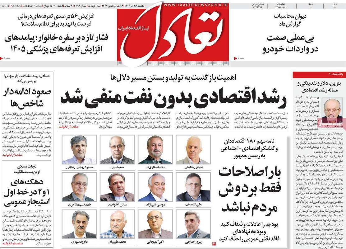 صفحه اول روزنامه‌های اقتصادی امرروز 16 آذر