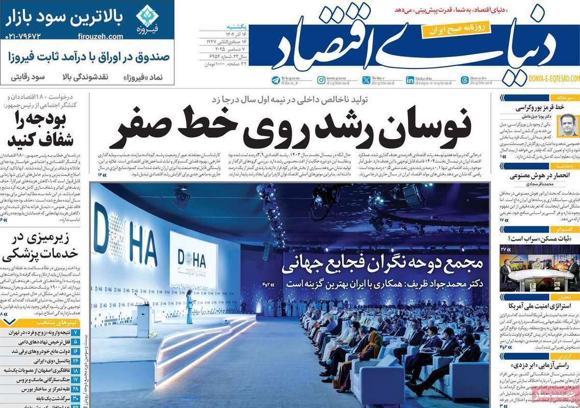 صفحه اول روزنامه‌های اقتصادی امرروز 16 آذر