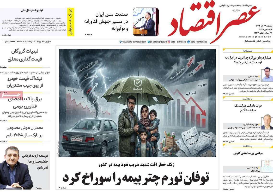 صفحه اول روزنامه‌های اقتصادی امرروز 23 آذر