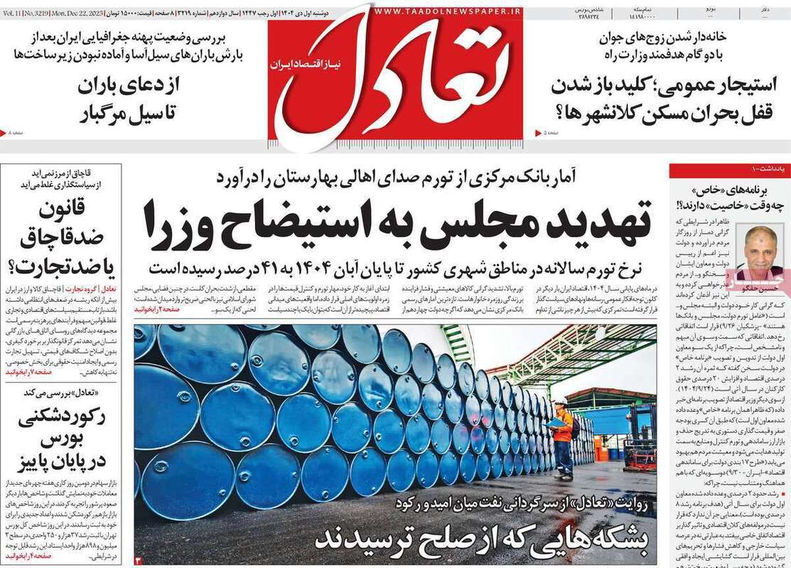 صفحه اول روزنامه‌های اقتصادی امروز  1 دی