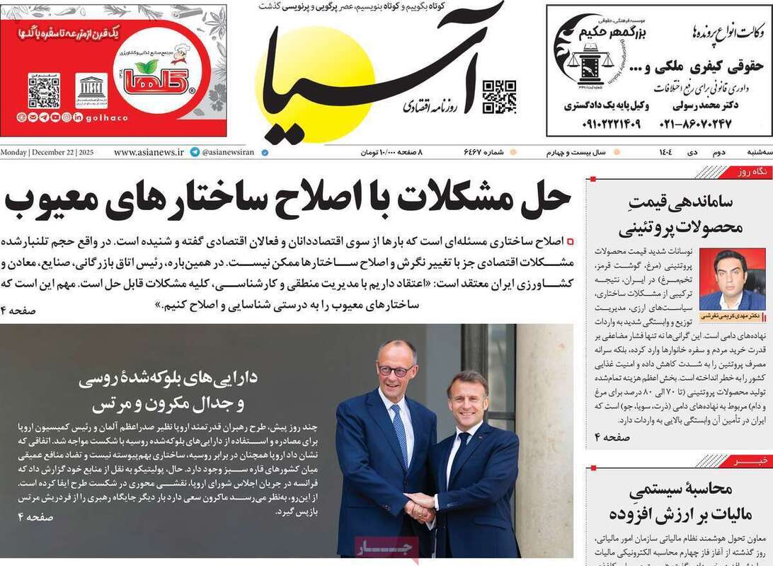 صفحه اول روزنامه‌های اقتصادی امروز  2 دی