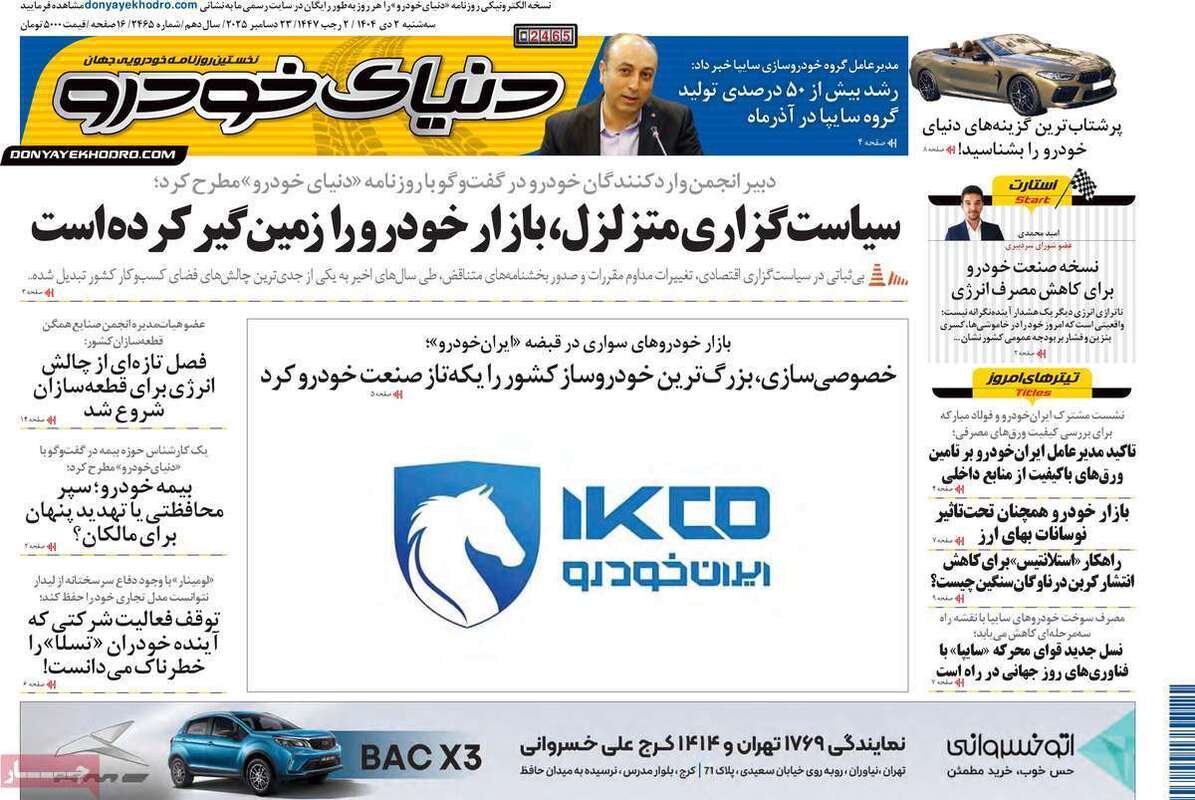 صفحه اول روزنامه‌های اقتصادی امروز  2 دی