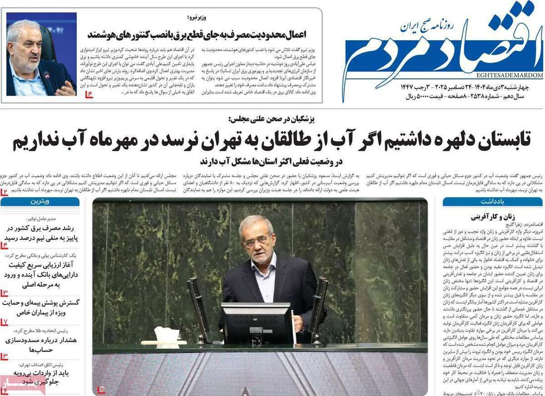 صفحه اول روزنامه‌های اقتصادی امروز  3 دی