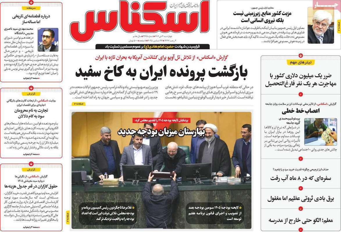 صفحه اول روزنامه‌های اقتصادی امروز  3 دی