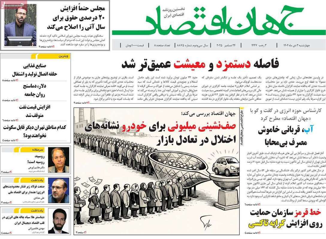 صفحه اول روزنامه‌های اقتصادی امروز  3 دی